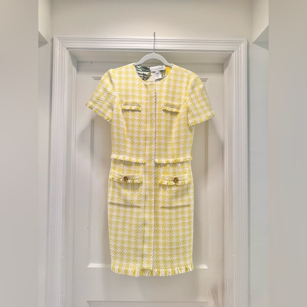 Oscar de la Renta Yellow Fringe Gigham Mini Dress - Picture 7 of 7